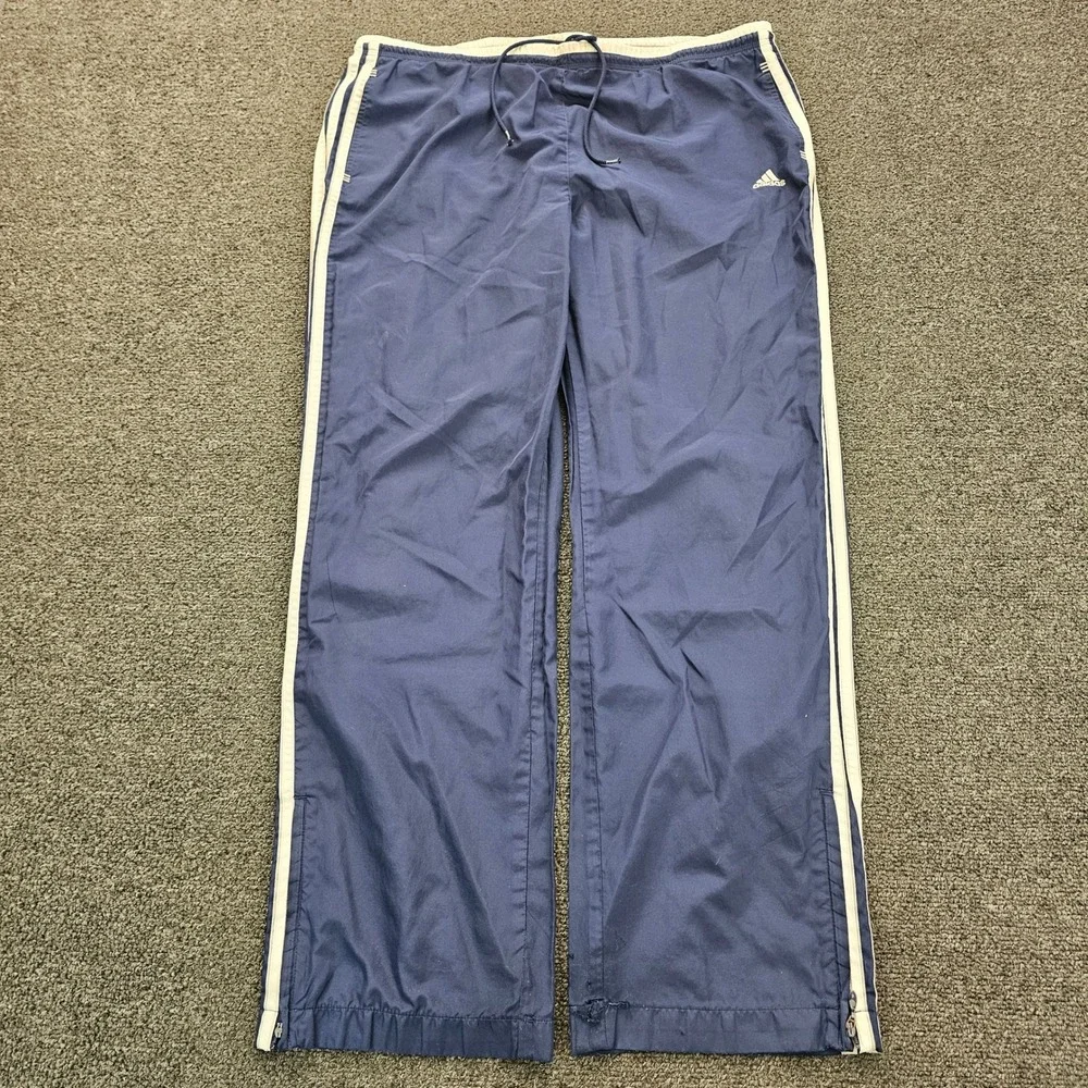 Vintage Adidas Track Pants Baggy Mens Large Navy Blue white 3‎ Stripe Mesh Lined